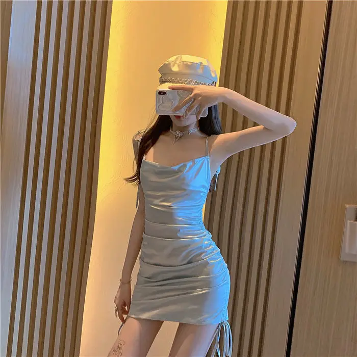 Sleeveless Dress Women Shiriing Solid Slim Party Sexy Design Korean Style Simple High Quality Fashion Leisure Female Ins Chic white dress