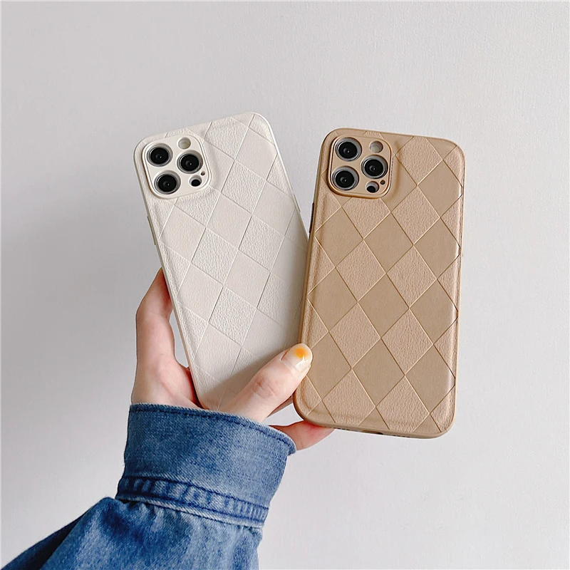 Luxury Brand Vintage Geometric Pattern Cover Square Leather Phone