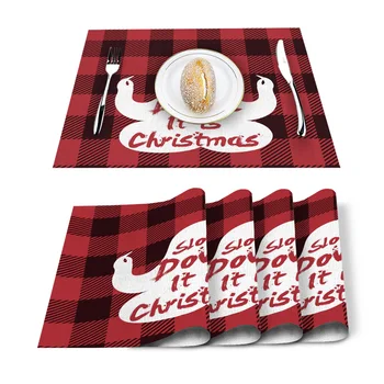 

Red Black Plaid Sloth Christmas Placemat Washable Cotton Linen Table Cloth Pad Mat Rectangle Placemats Heat Resistant
