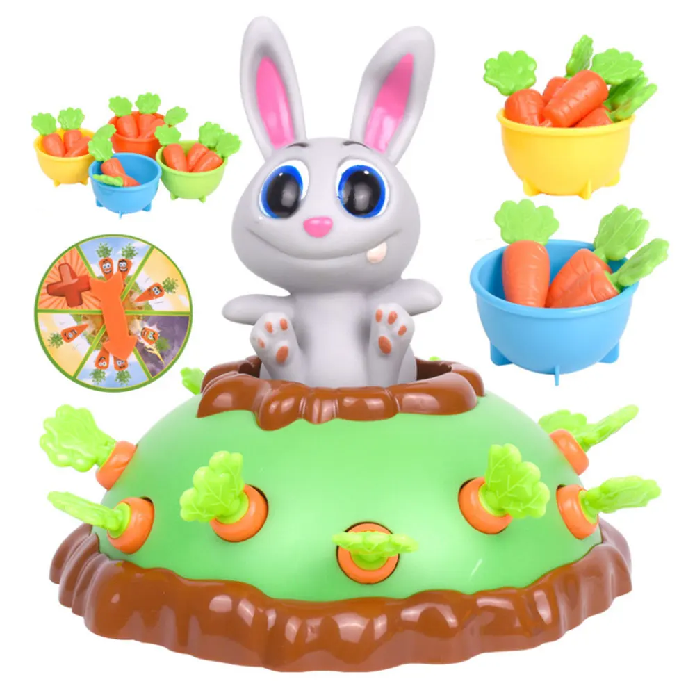 

New Pull-Up Electric Rabbit Carrot Toy Bumper Funny Game Radish Interactive Game Abs Plastic Table Game For Kids Educational Toy