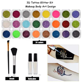 

24 Colors Body Art Design Powder Temporary Shimmer Glitter Tattoo Kit Beauty Tools Ink