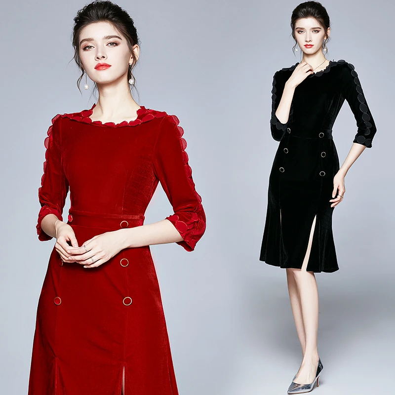 

High quality women Spring Autumn warm O neck Femal Ladies Casual streetwear femme Velvet High waisted fashion brand dress