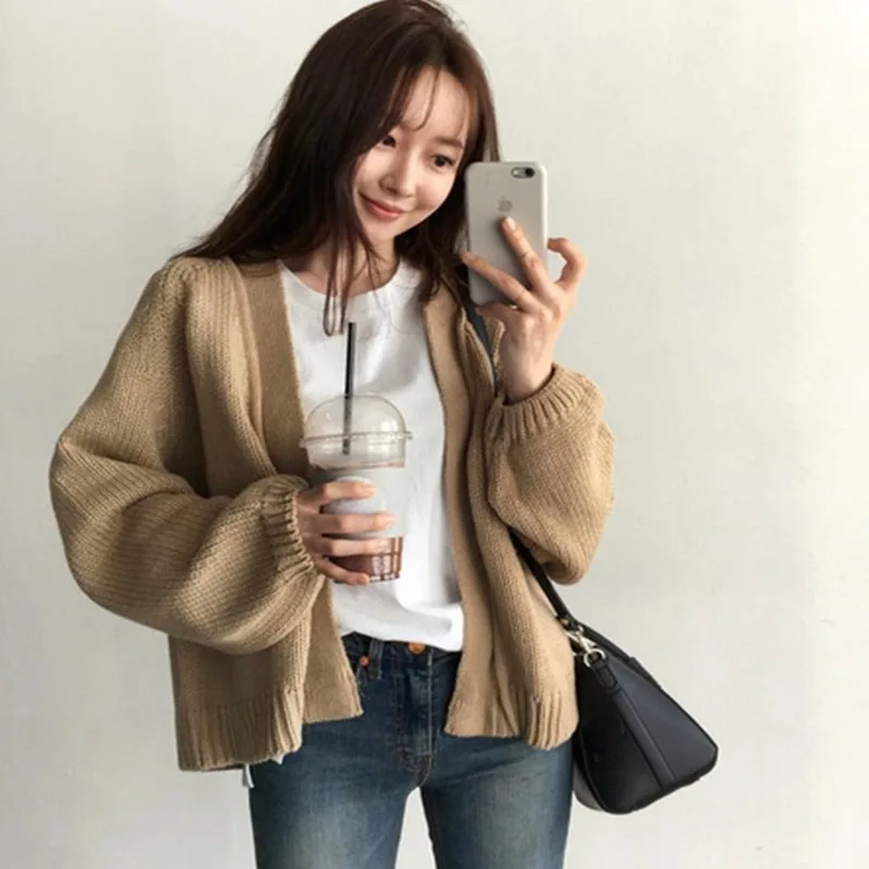 Women Sweater Autumn New Korean Women Cardigan Sweater Loose Short Knit  Cashmere Sweater Women