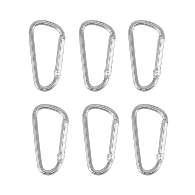SILVER 6 шт./лот, открытый алюминиевый карабин, d-образное кольцо, брелок, клипса, для походов, лагеря, бутылки для воды, пряжка, дорожный набор, аксессуары для альпинизма - Цвет: SILVER