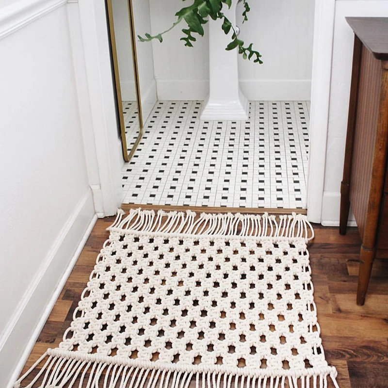 Macrame Rug Area Rugs Nordic White Handmade Floor Carpet