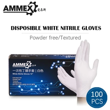 

AMMEX Disposable nitrile Gloves white Non-Slip Acid and Alkali Laboratory Rubber safety work Gloves Household Cleaning Products