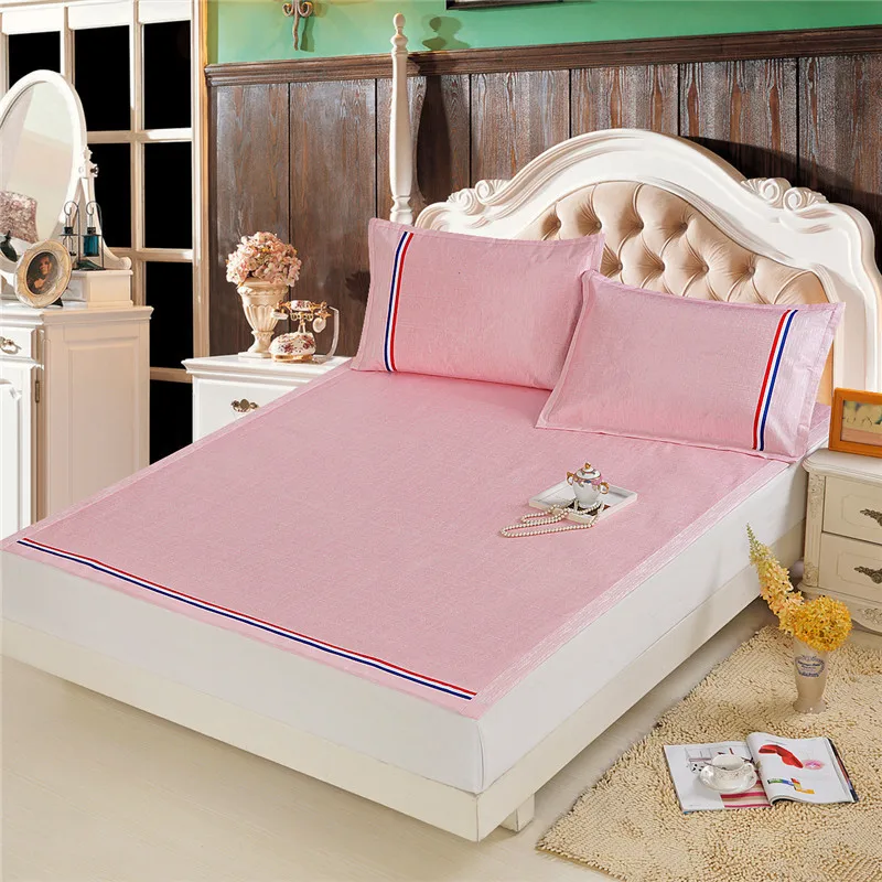 

New Style Pink Bedding Ice Silk Mat 3pcs Cool Breathable Foldable Washable Bed Cool Mat Pillowcase Fashionable Simple Style