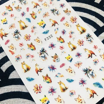

F-232 Newest fox series F english letter colorful designs 3d nail art sticker nail decal accessories