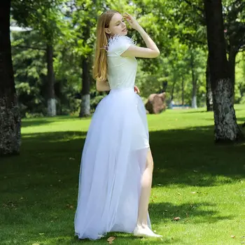 

Fashion Women Skirt Elastic High Waist Floor Front Slit Asymmetrical Ladies Party Tutu Skirt Faldas Mujer Saia