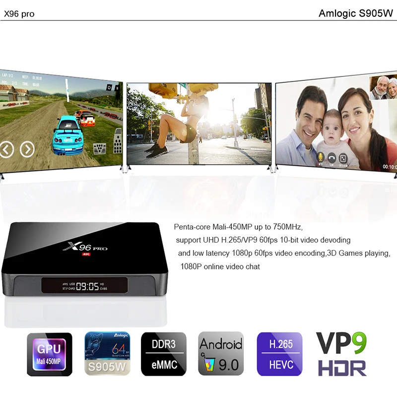 X96 PRO Amlgoic S905W Android 9,0 tv Box 2 Гб 16 Гб H.264 4K Wi-Fi передатчик для интернет-телевидения подписка испанско-португальский Netflix 1 год обновленная ТВ коробка