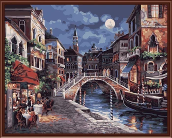 

Frameless Pictures Painting By Numbers DIY Digital Oil Painting On Canvas Home Decoratin 40x50cm Town under the moonlight Z082