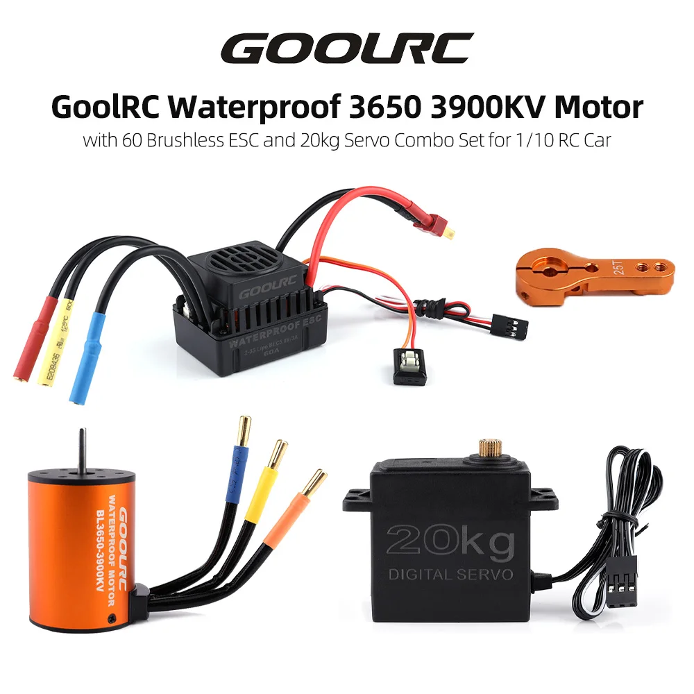 

1:10 RC Car Parts GoolRC Combo Set 3650 3900KV Motor 60 Brushless ESC 20kg Servo w/ 25T Servo Arm for 1/10 RC Car Off-road