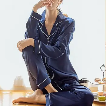 

Women Girl Silk Satin Pajamas Set Pyjama Sleepwear Nightwear Loungewear Homewear Solid Color Comfortable Soft High Quality Hot
