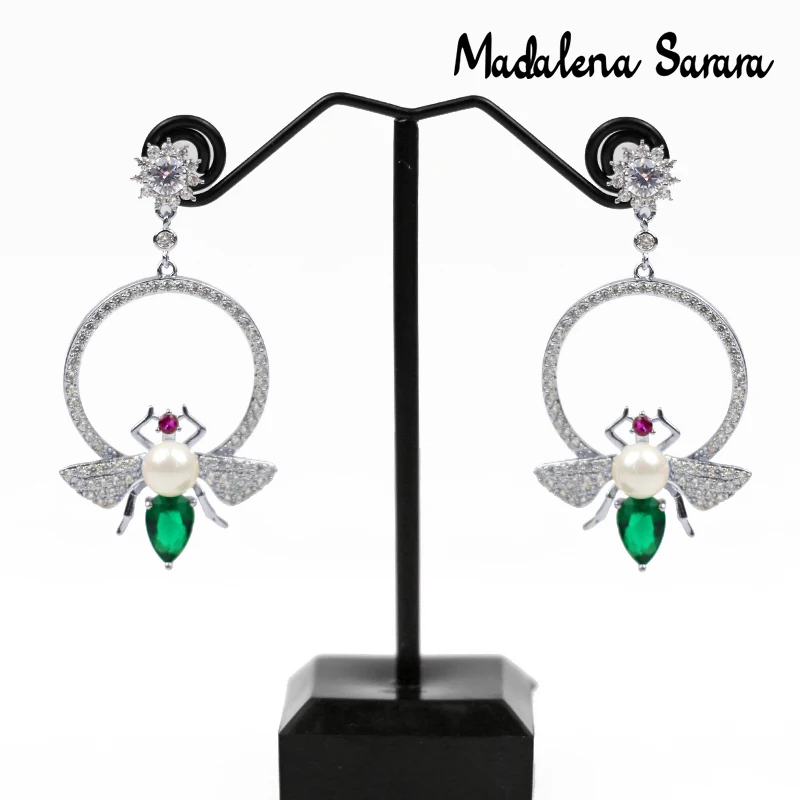 

MADALENA SARARA AAA Cubic Zircon Inlaid Pave Setting And Crystal High Polished Copper Earrings Three Style Options