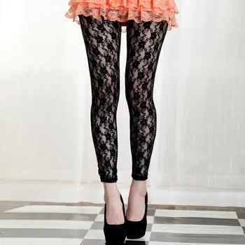 

Hot Plus Size Women Sexy See-through Flower Lace Hollow out Leggings Elastic Pants