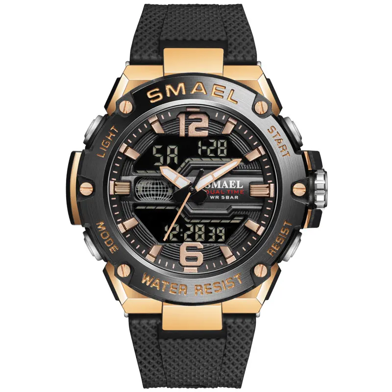 SMAEL 8033 Sport Waterproof Wristwatches For Men Sport Waterproof Military Army Date Watches Double Display Digital Quartz Watch 