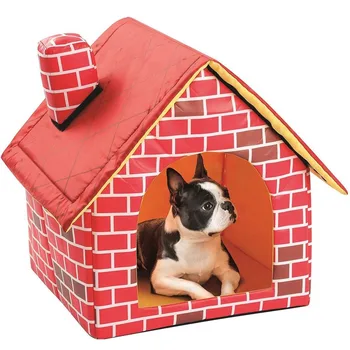 

Portable Brick Pet House With Chimney Warm And Cozy Dog Cat Bed Detachable Washable Pet Tent Suitable For All Seasons Cushion