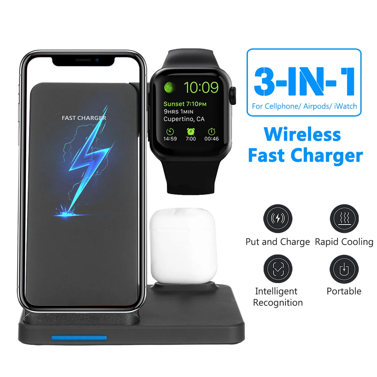 

3 in 1 Qi Wireless 15W Fast Charger Desktop Dock Holder For Apple Watch Fast Charger Station Stand for iPhone Xr X XS for Airpod