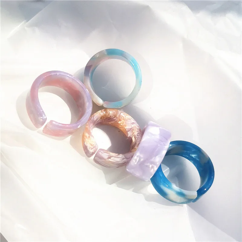 Korea Fashion Vintage Simple Aesthetic Acetate Colorful Acrylic Thick Round Rings Set For Women Girls Jewelry Accessories Gifts - Image 6