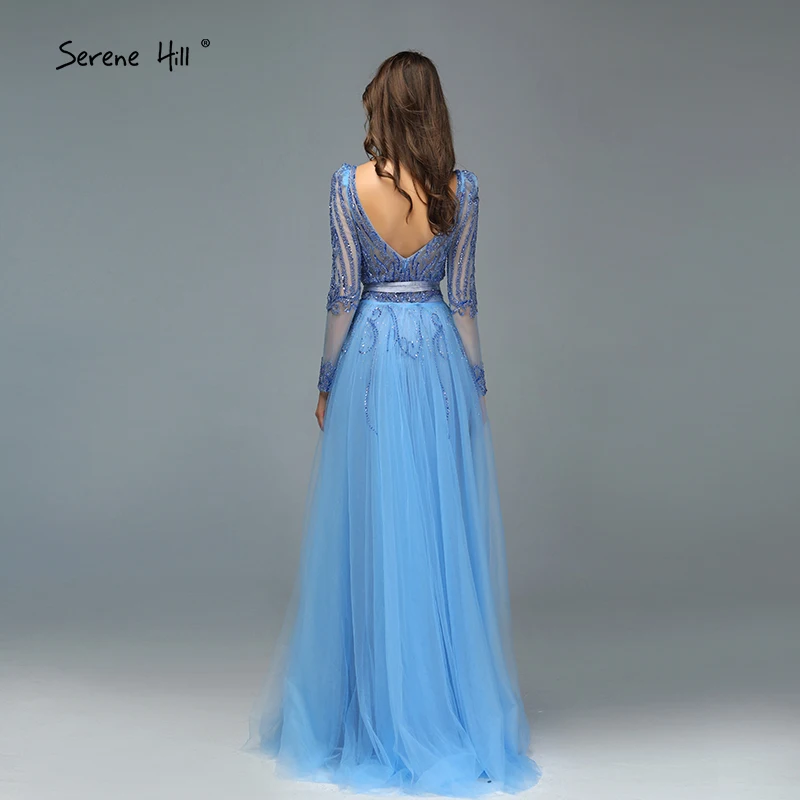 Синие Дубай Роскошные блестящие платья с блестками для выпускного вечера Русалка с длинным рукавом платья для выпускного с бусинами Serene Хилл DLA60858