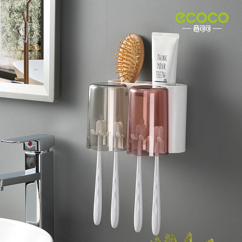 ECOCO Bathroom Toothbrush Holder Bathroom Organizer Electric Toothbrush Holder Wall Accessories Set Home Accessories