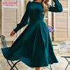 S.FLAVOR Women VIntage Solid Color Autumn Dress Elegant Green Long Sleeve Pleated Midi Vestidos 2022 Winter Women Casual Dresses ► Photo 1/6