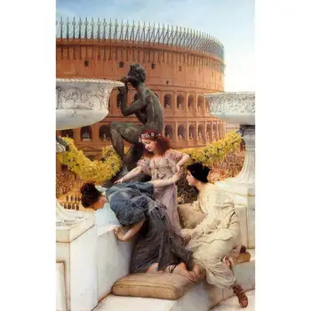 

2 Hand Painted Art Paintings by College Teachers - The Coliseum Romantic Lawrence Alma-Tadema girls - Oil Painting on Canvas
