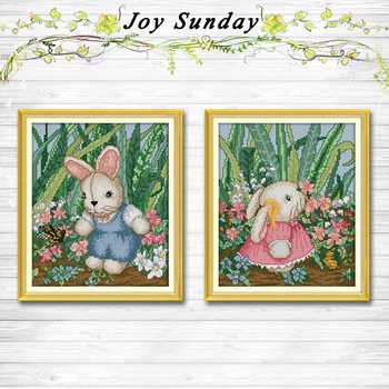 

Lovely rabbit boy girl decor Patterns 14CT 11CT Counted Cross Stitch Sets embroidery set Needlework kit chinese cross stitch