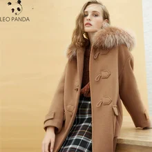 Осенне-зимнее Новое кашемировое пальто с капюшоном и роговыми пряжками женское милое высококачественное шерстяное пальто Длинная шерстяная женская одежда