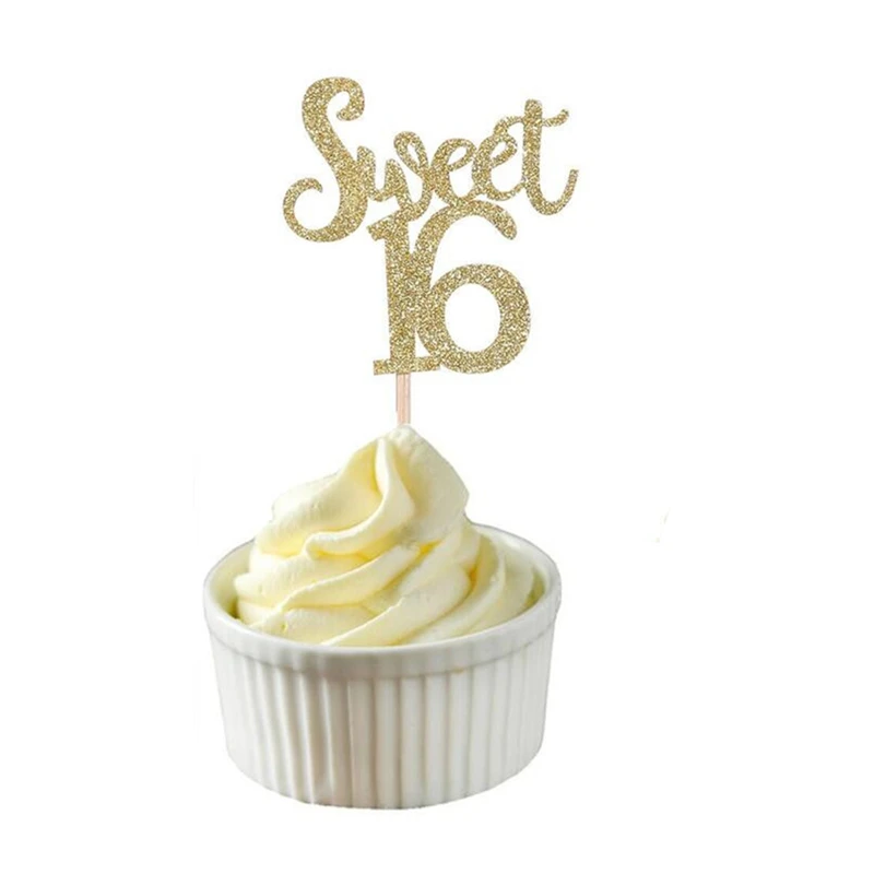 Sweet 16 Gold 10pcs Девичник вечерние товары для украшения торта 10 шт. золото и серебро блеск невесты быть кекс топперы свадебный душ Свадебный декор - Цвет: Sweet 16 Gold 10pcs