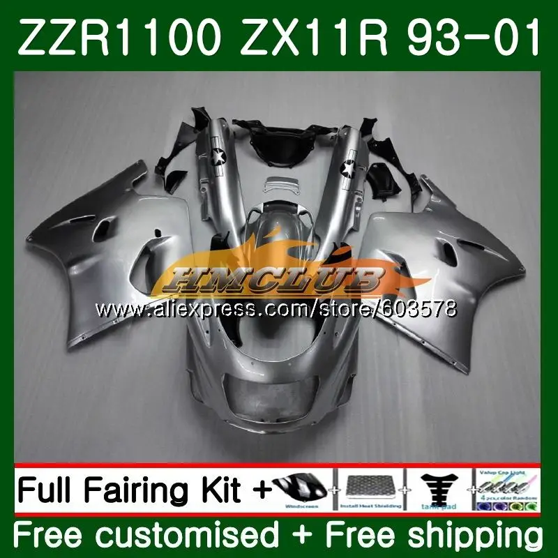 ZX11 для KAWASAKI NINJA ZX-11R 1993 1998 1999 2000 2001 29CL. 15 ZX 11R 1100 ZZR1100 ZX11R 93 98 99 00 01 обтекатель глянцевый серебристый