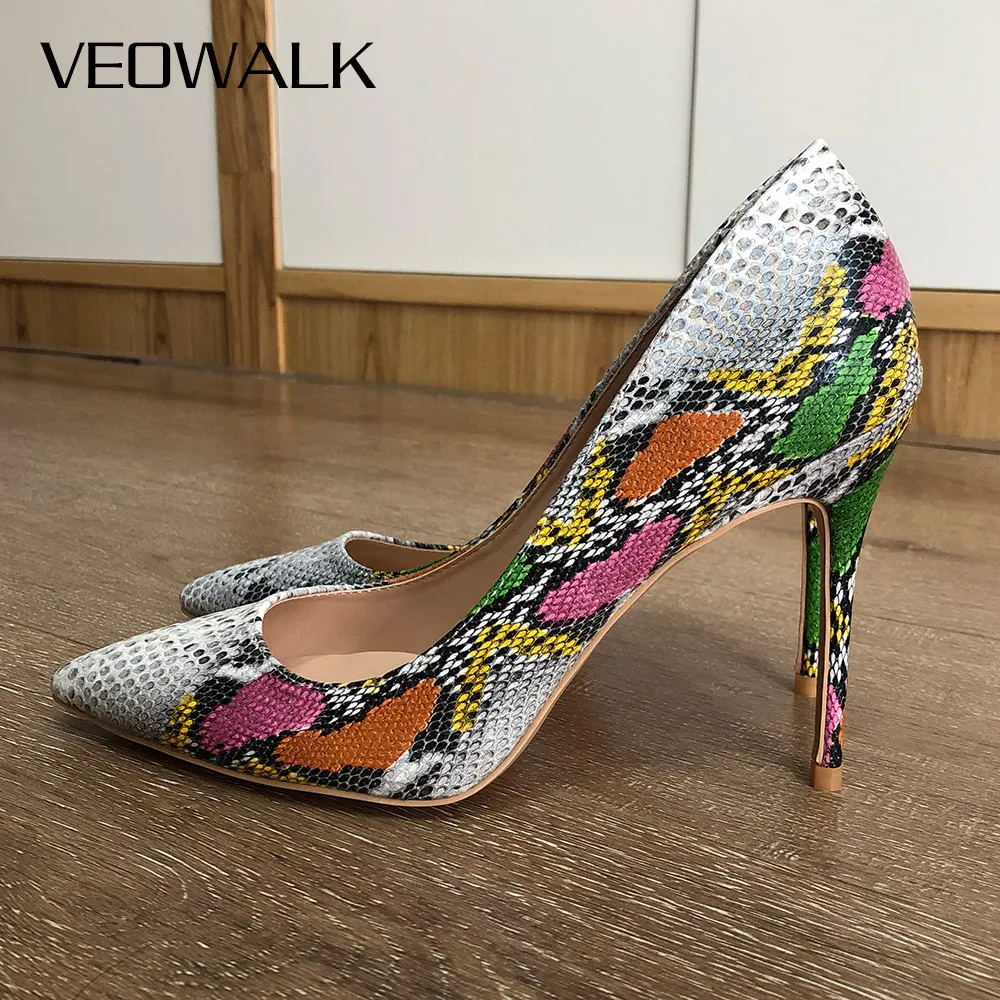 

Veowalk Snake-Effect Embossed Women Extremely High Heels 12/10/8cm Sexy Stilettos Pumps Chic Ladies Pointy Toe Party Shoes