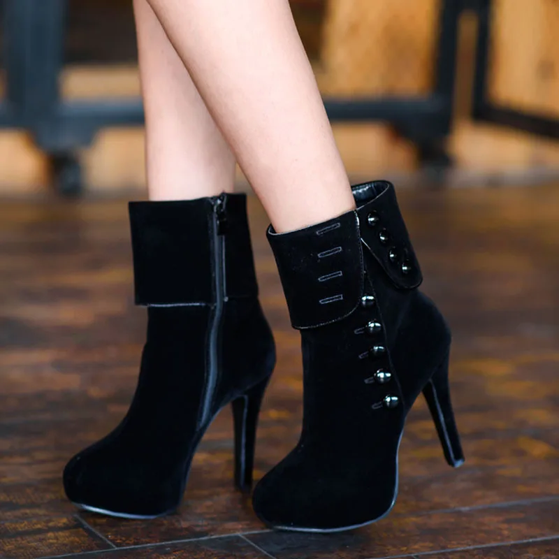 

Women's New 35-43Large Size Suede Row Button High Heel Boots Red Increased, Non-slip Women's Cotton Boots Ankle Boots for Women