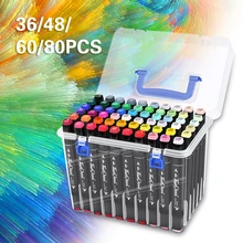 36/48/60/80 Цвета алкоголь двойной головкой маркеры кисть для рисования ручки Twin наконечник товары для рукоделия для манга эскиз анимационный рисунок