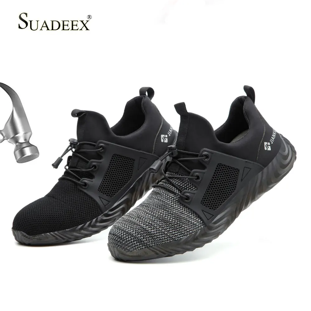 

SUASEEX Safety Shoes Men Summer Breathable Working Sneakers Anti-Smashing Puncture Proof Construction Outdoor Casual Shoes