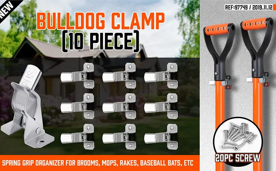 10 Pack Bulldog Clamp ... Spring Grip Garage Closet Wall Organizer for Brooms 