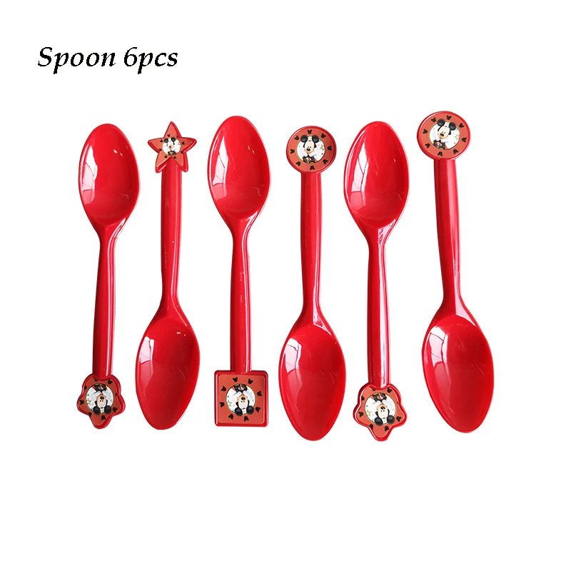 Spoon 6pcs Микки Маус Детская тематическая вечеринка на день рождения композиция декоративная бумажная чашка рисунок флаг Скатерть одноразовые вечерние принадлежности - Цвет: Spoon 6pcs