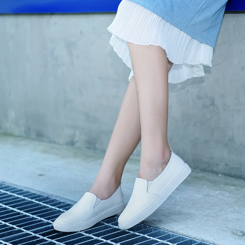 WOIZGIC Women's Ladies Female Woman Cow Genuine Leather White Vulcanized Shoes Flats Loafers Korean Slip On Leisure LLX-6688 2