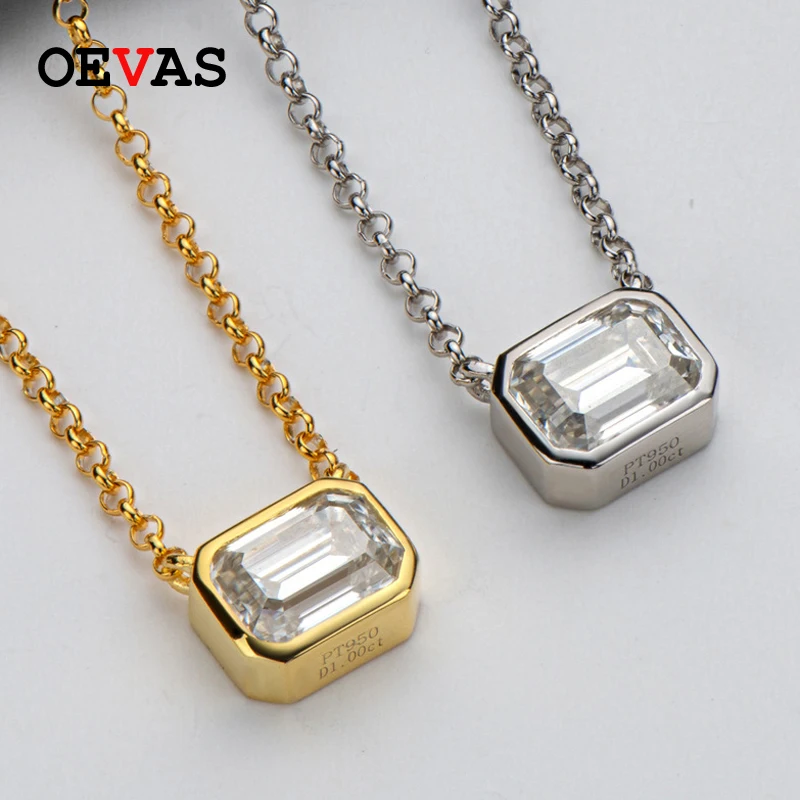 OEVAS Real 1 Carat Emerald Cut D color Moissanite Pendant Necklace Gold Color 100% 925 Sterling Silver Party Fine Jewelry Gifts