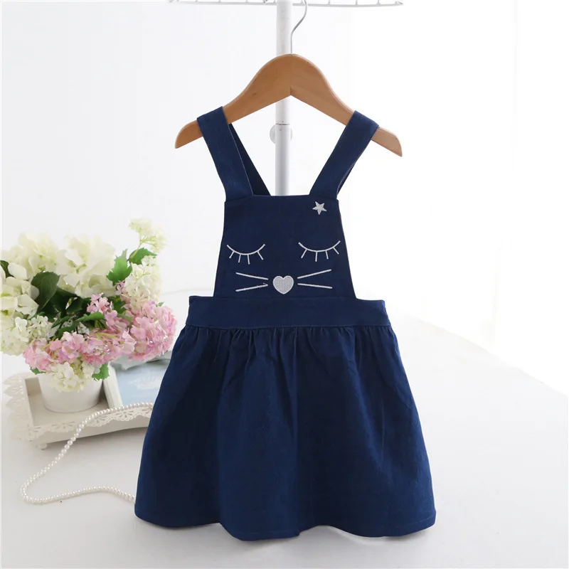 

Cherry Orchard Childrenswear Spring And Summer Korean-style Cute Cat Girls Cowboy Strap Dress a Generation of Fat QZ202
