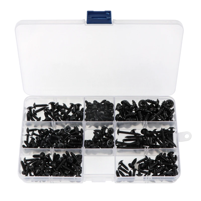 

340pcs Pan Head Tapping Screw Cross Head M3/M4/M4.8 Self Tapping Screw Set Assortment Kit Black Furniture Carbon Steel