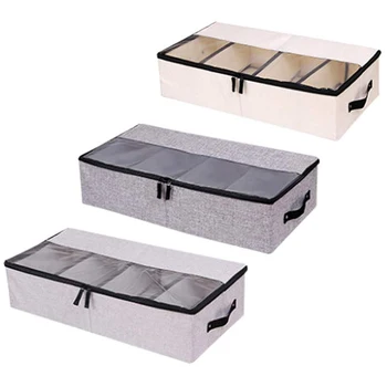 

Clothes Shoes Organizer Multifunction Foldable Under the Bed Storage Box with Dust-Proof Lid 4 Compartment 3 Pack
