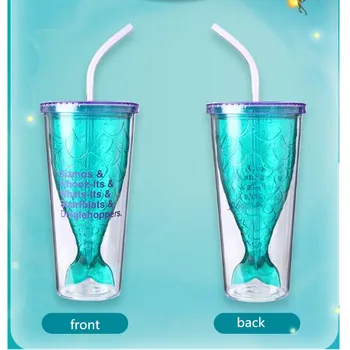 

520ML Original Disney princess The Little Mermaid Ariel Double-layer straw cup kettle high-capacity portable wate cup W204