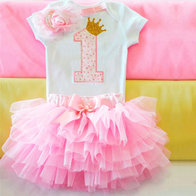 1 歳の王女 1st 最初の誕生日 3 個セット新生児洋服幼児ベビー洗礼服キッズドレス Dresses Aliexpress