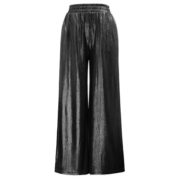 

GK Women's pants Casual Solid Color Elastic Waist female trousers pleated Wide Leg Pants Flared Trousers