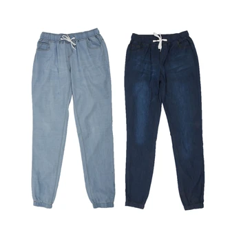 

2 Pcs Jogger Pants Drawstring Elastic Waisted Solid Ladies Denim Pants Slim Leggings Pants S Light Blue & Dark Blue