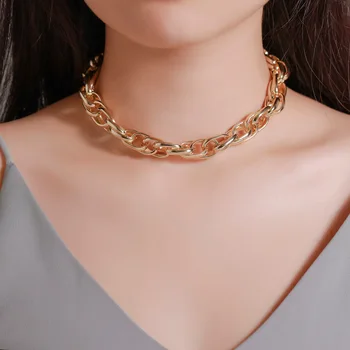 

Trendy New Simple Metal Thick Chain Choker Necklace Ladies Punk Exaggerated Gold Silver Clavicle Statement Necklaces for Women