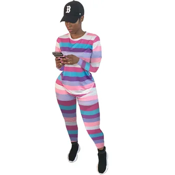 

Autumn Winter Women Two Piece Set Top and Pants Plus Size Tracksuit Sweatsuit Outfit Rainbow Color Active Casual Sets