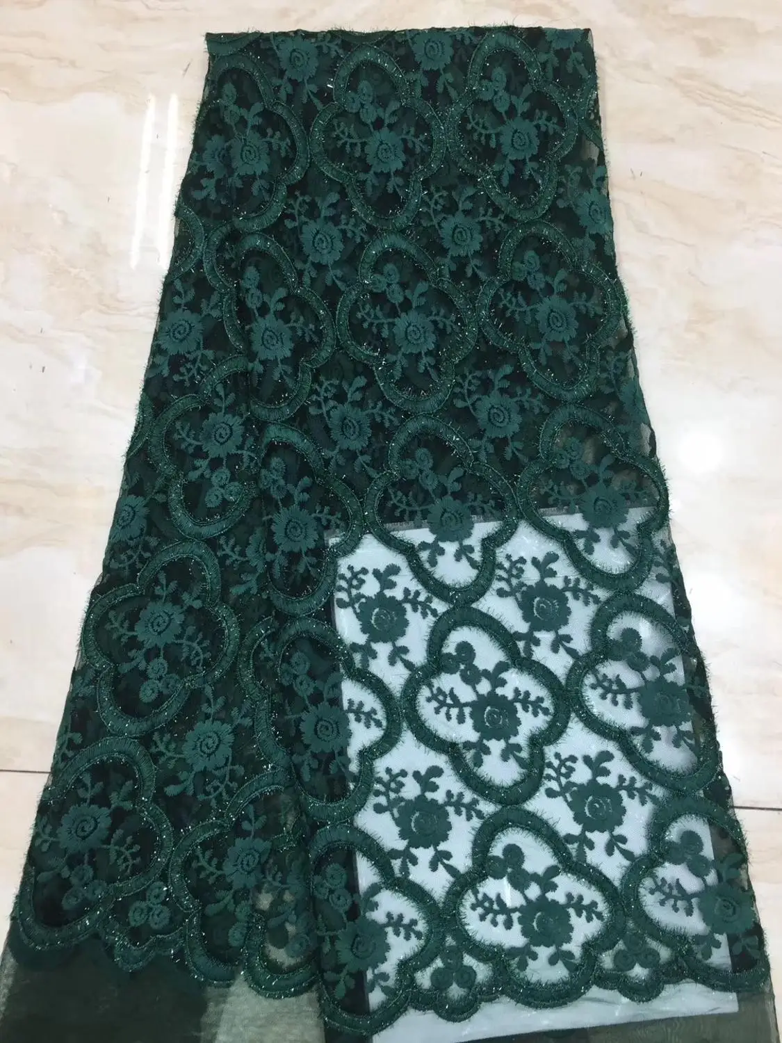 

French lace fabric 5yds/pce sequins embroidery green mesh fabrics women gorgeous lagos party nigerian asoebi bella swiss dress