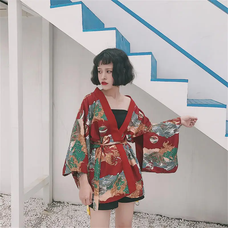 Кимоно в японском стиле от солнца Haori Yukata, рубашка, женский кардиган, шикарный, Kylin, принт, Ретро стиль, традиционный пляжный костюм, летняя мода - Цвет: Style 2